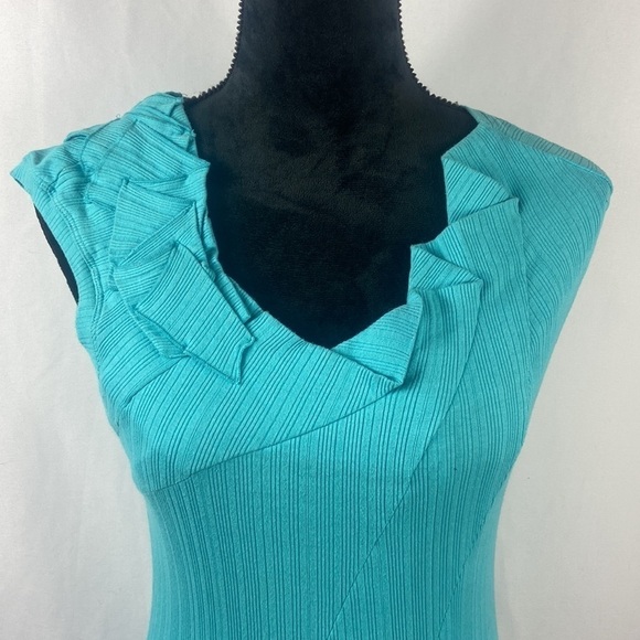 One September Turquoise Ribbed Asymmetrical Tank Top with Ruffle Accent - Picture 3 of 7